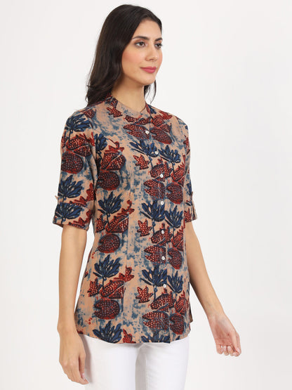 Women Beige Multi Floral Printed Rayon Top | LASVINI - Redefining Indian Fashion with Elegance