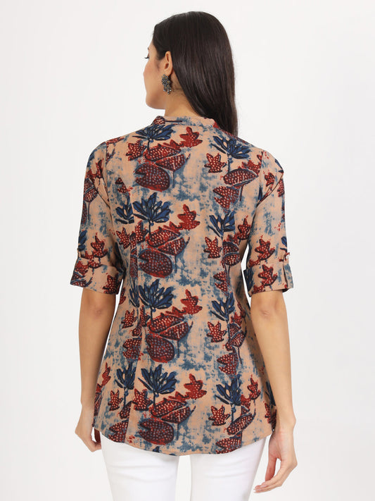 Women Beige Multi Floral Printed Rayon Top | LASVINI - Redefining Indian Fashion with Elegance