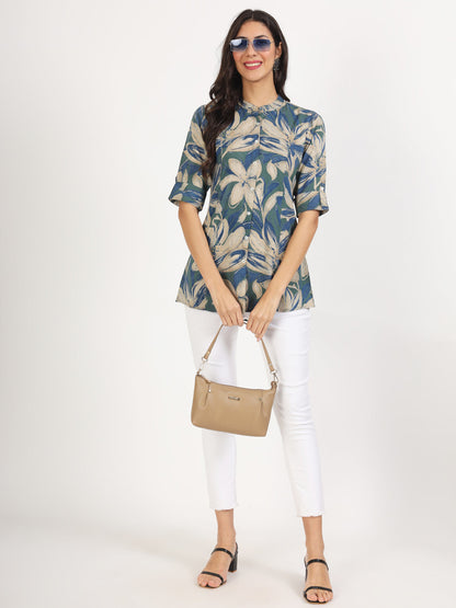 Women Green Floral Printed Rayon Top | LASVINI - Redefining Indian Fashion with Elegance