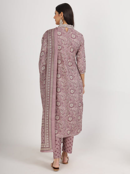 Women Purple Floral Printed Cotton Kurta Sets | LASVINI - Redefining Indian Fashion with Elegance