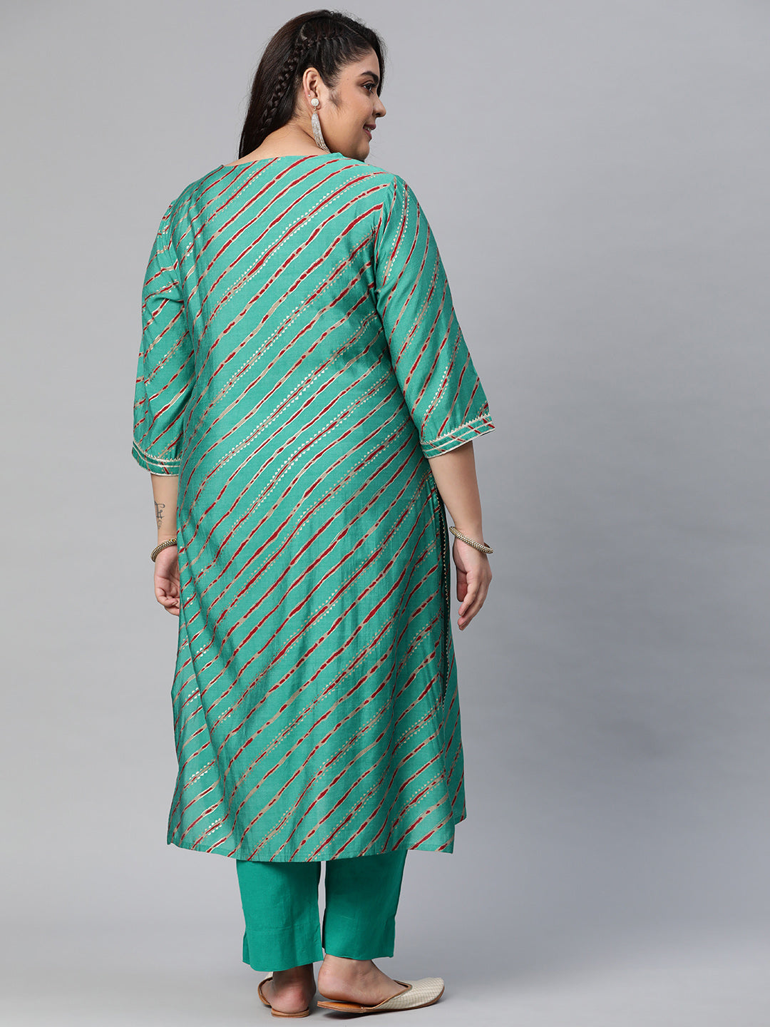 Women'S Green Lahariya Kurta With Cotton Flex Pant Set | LASVINI - Redefining Indian Fashion with Elegance