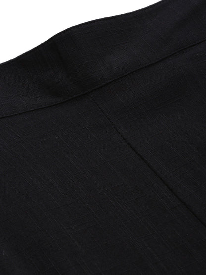Women Black Straight Fit Solid Regular Trousers | LASVINI - Redefining Indian Fashion with Elegance