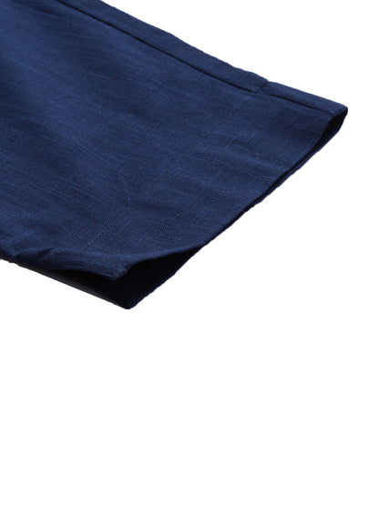 Women Navy Blue Straight Fit Solid Regular Trousers | LASVINI - Redefining Indian Fashion with Elegance