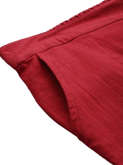 Women Maroon Straight Fit Solid Regular Trousers | LASVINI - Redefining Indian Fashion with Elegance