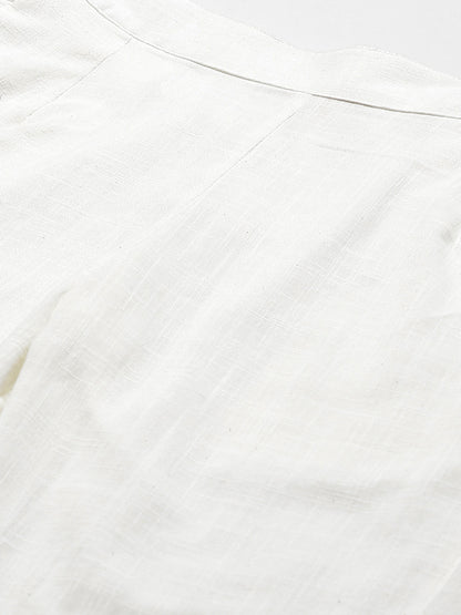 Women Off-White Comfort Regular Fit Solid Cotton Cigarette Trousers | LASVINI - Redefining Indian Fashion with Elegance