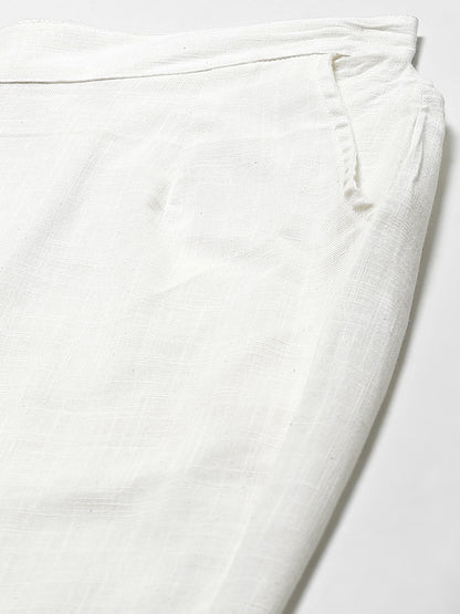 Women Off-White Comfort Regular Fit Solid Cotton Cigarette Trousers | LASVINI - Redefining Indian Fashion with Elegance