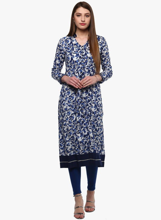 Women'S Indigo Blue Front Open Kurti | LASVINI - Redefining Indian Fashion with Elegance