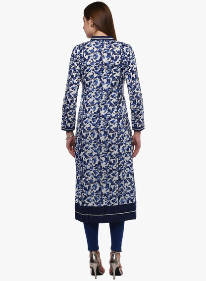 Women'S Indigo Blue Front Open Kurti | LASVINI - Redefining Indian Fashion with Elegance