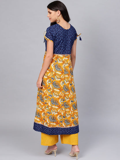 Women'S Gorgeous Blue And Mustard Anarkali | LASVINI - Redefining Indian Fashion with Elegance