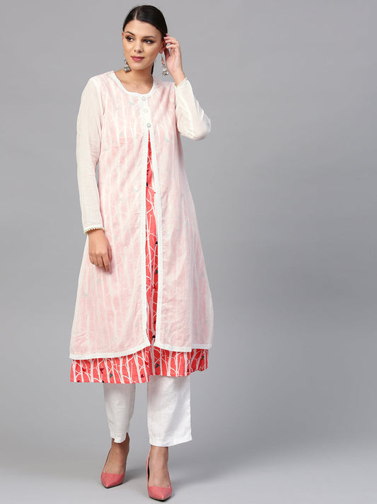 Women'S White Striped Kurta With Muslin Jacket | LASVINI - Redefining Indian Fashion with Elegance