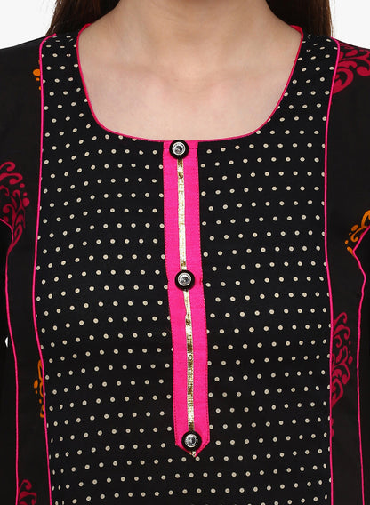 Women'S Black Printed A-Line Rayon And Cotton Kurta | LASVINI - Redefining Indian Fashion with Elegance