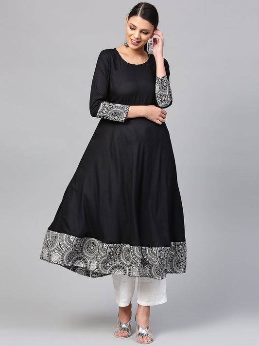 Women'S Black Rayon A-Line Kurti | LASVINI - Redefining Indian Fashion with Elegance