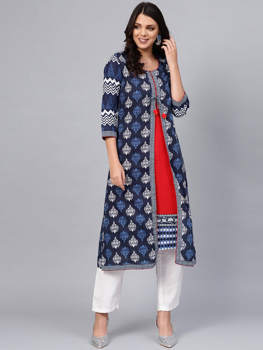 Women'S Blue Cotton & Rayon A-Line Kurti | LASVINI - Redefining Indian Fashion with Elegance