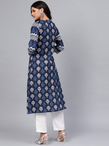 Women'S Blue Cotton & Rayon A-Line Kurti | LASVINI - Redefining Indian Fashion with Elegance