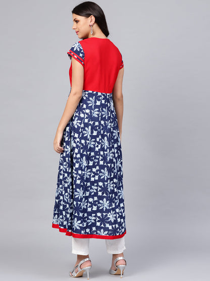 Women'S Indigo Blue Printed Cotton Anarkali | LASVINI - Redefining Indian Fashion with Elegance