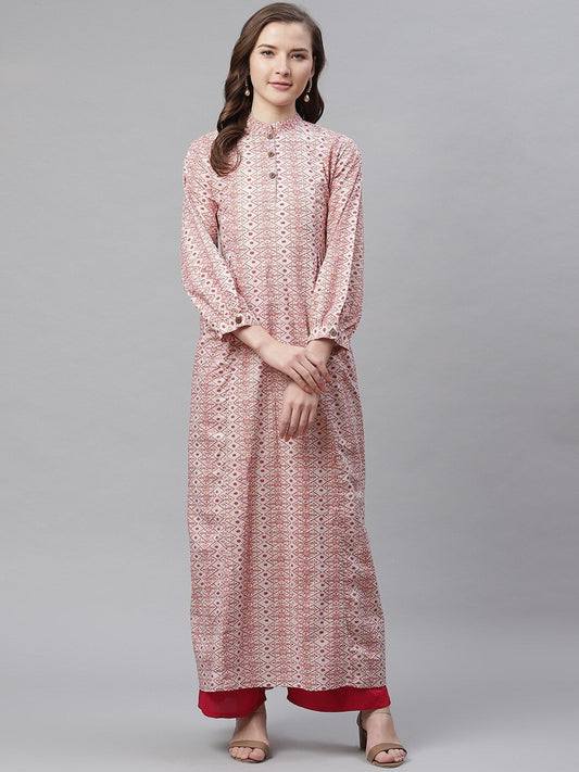 Women'S White Peach Maxi Style Kurta | LASVINI - Redefining Indian Fashion with Elegance