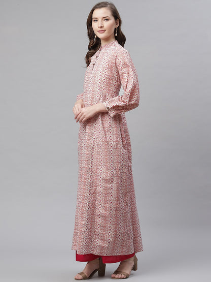 Women'S White Peach Maxi Style Kurta | LASVINI - Redefining Indian Fashion with Elegance