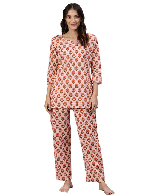 Women'S Pink Cotton Loungewear /Nightwear Set | LASVINI - Redefining Indian Fashion with Elegance