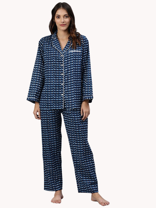 Women'S Blue Printed Nightsuit | LASVINI - Redefining Indian Fashion with Elegance