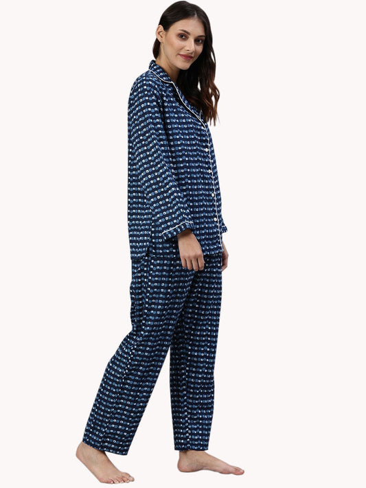 Women'S Blue Printed Nightsuit | LASVINI - Redefining Indian Fashion with Elegance
