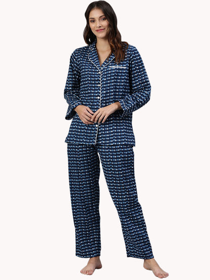 Women'S Blue Printed Nightsuit | LASVINI - Redefining Indian Fashion with Elegance