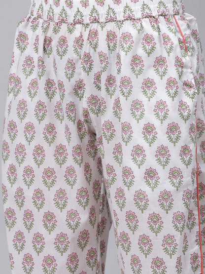 Women'S White Printed Cotton Night Suit | LASVINI - Redefining Indian Fashion with Elegance