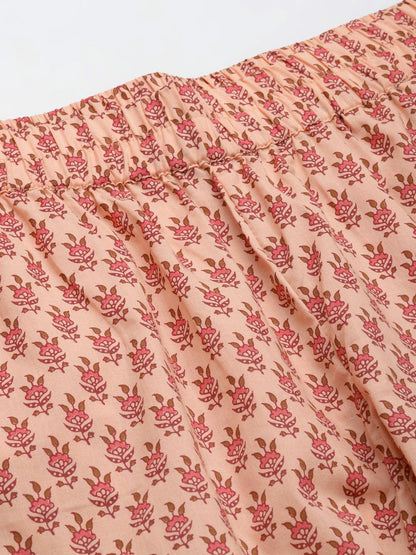 Peach Floral Printed Night Suit | LASVINI - Redefining Indian Fashion with Elegance