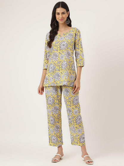 Yellow Printed Loungewear/Nightwear | LASVINI - Redefining Indian Fashion with Elegance