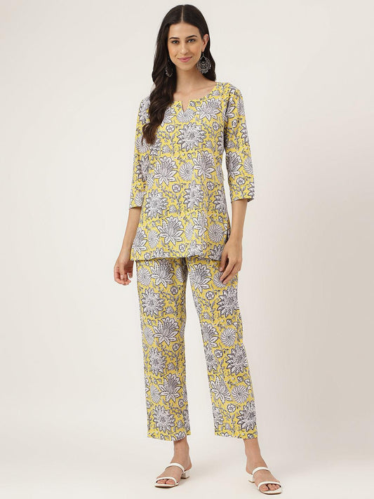 Yellow Printed Loungewear/Nightwear | LASVINI - Redefining Indian Fashion with Elegance