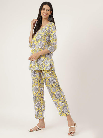 Yellow Printed Loungewear/Nightwear | LASVINI - Redefining Indian Fashion with Elegance