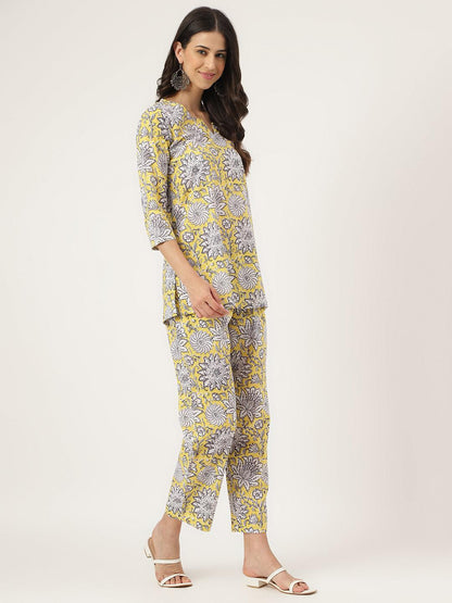 Yellow Printed Loungewear/Nightwear | LASVINI - Redefining Indian Fashion with Elegance