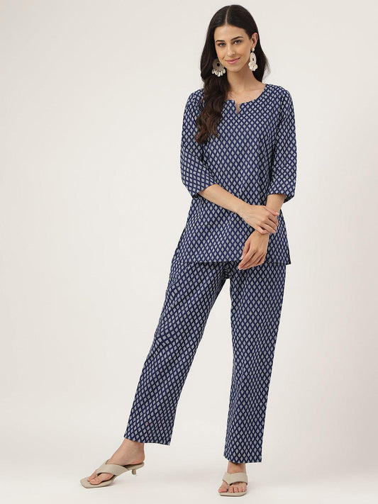 Blue Printed Loungewear/Nightwear | LASVINI - Redefining Indian Fashion with Elegance