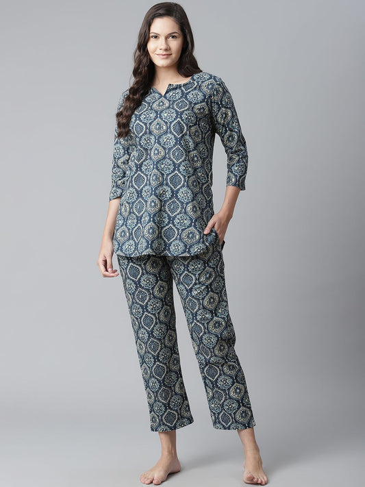 Women'S Indigo Cotton Nightwear/Loungewear | LASVINI - Redefining Indian Fashion with Elegance