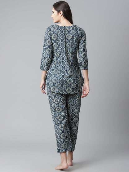 Women'S Indigo Cotton Nightwear/Loungewear | LASVINI - Redefining Indian Fashion with Elegance