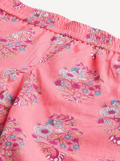 Women'S Peach Cotton Printed Nightsuit | LASVINI - Redefining Indian Fashion with Elegance