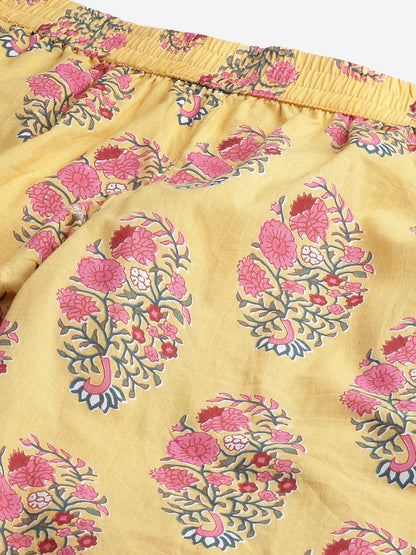 Women'S Yellow Flower Cotton Motif Nightwear | LASVINI - Redefining Indian Fashion with Elegance