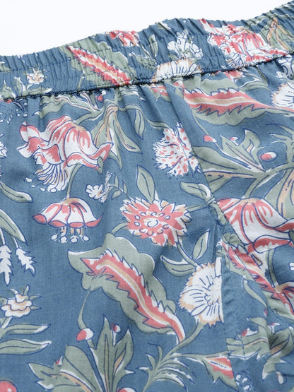 Women'S Blue Printed Cotton Nightwear | LASVINI - Redefining Indian Fashion with Elegance
