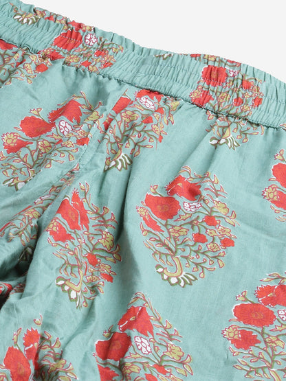 Women'S Green Floral Print Cotton Nightwear | LASVINI - Redefining Indian Fashion with Elegance