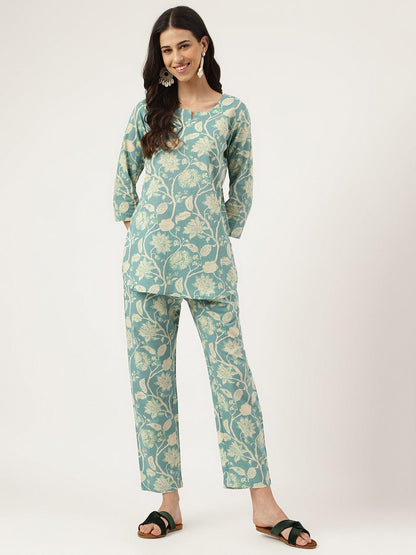 Sea Green Printed Loungewear/Nightwear | LASVINI - Redefining Indian Fashion with Elegance