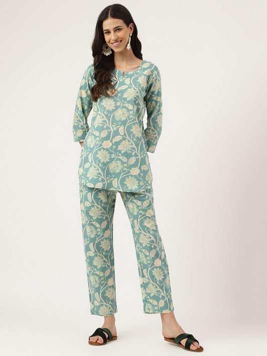 Sea Green Printed Loungewear/Nightwear | LASVINI - Redefining Indian Fashion with Elegance