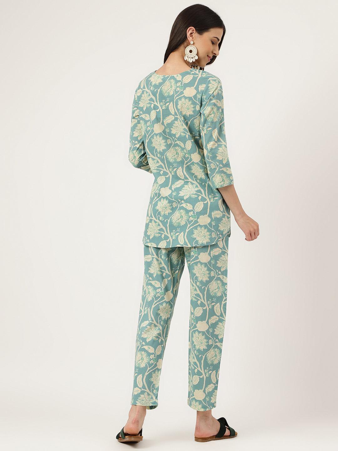 Sea Green Printed Loungewear/Nightwear | LASVINI - Redefining Indian Fashion with Elegance