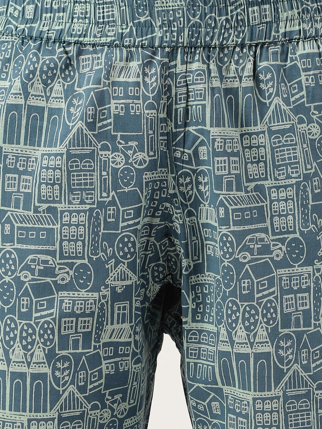 Teal Blue Printed Loungewear/Nightwear | LASVINI - Redefining Indian Fashion with Elegance