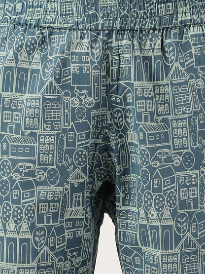 Teal Blue Printed Loungewear/Nightwear | LASVINI - Redefining Indian Fashion with Elegance
