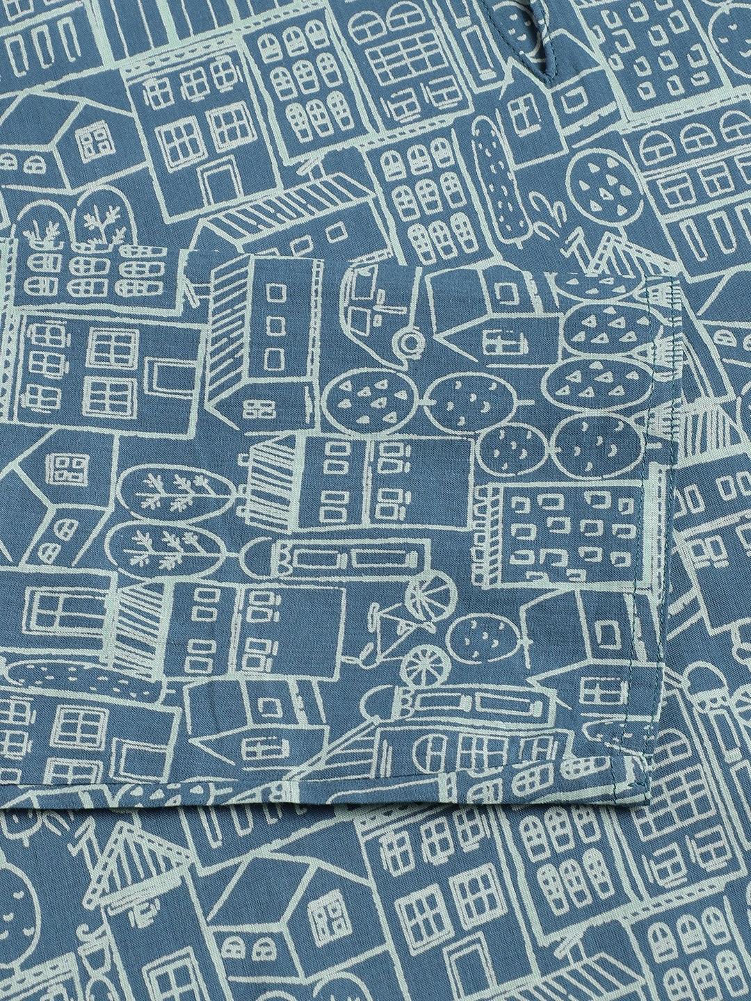 Teal Blue Printed Loungewear/Nightwear | LASVINI - Redefining Indian Fashion with Elegance
