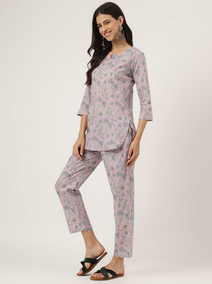 Lavender Printed Loungewear/Nightwear | LASVINI - Redefining Indian Fashion with Elegance