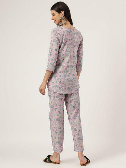 Lavender Printed Loungewear/Nightwear | LASVINI - Redefining Indian Fashion with Elegance