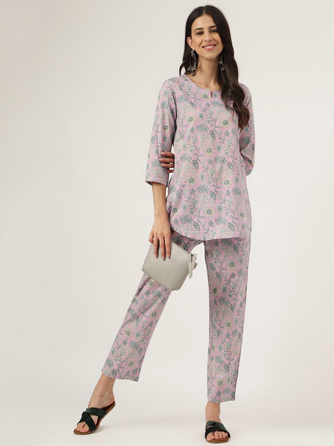 Lavender Printed Loungewear/Nightwear | LASVINI - Redefining Indian Fashion with Elegance