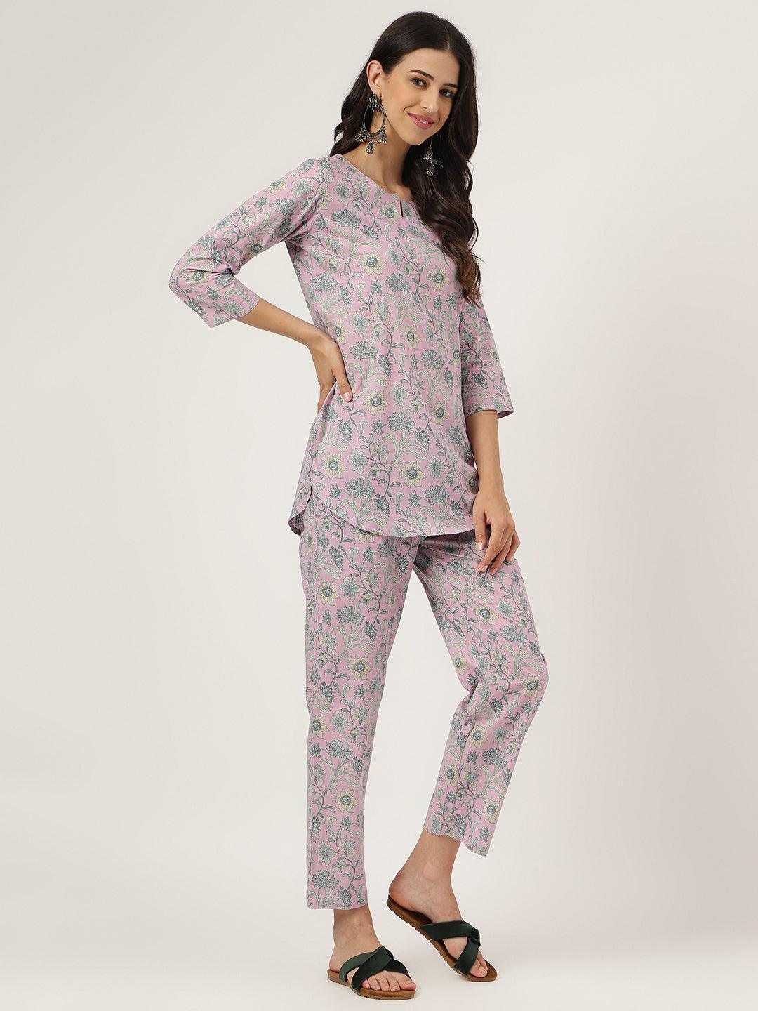 Lavender Printed Loungewear/Nightwear | LASVINI - Redefining Indian Fashion with Elegance