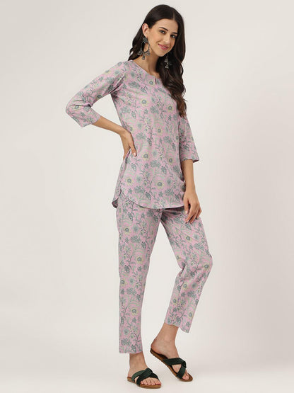 Lavender Printed Loungewear/Nightwear | LASVINI - Redefining Indian Fashion with Elegance