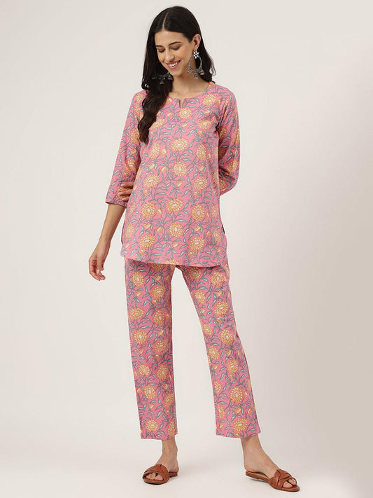 Dark Pink Printed Loungewear/Nightwear | LASVINI - Redefining Indian Fashion with Elegance